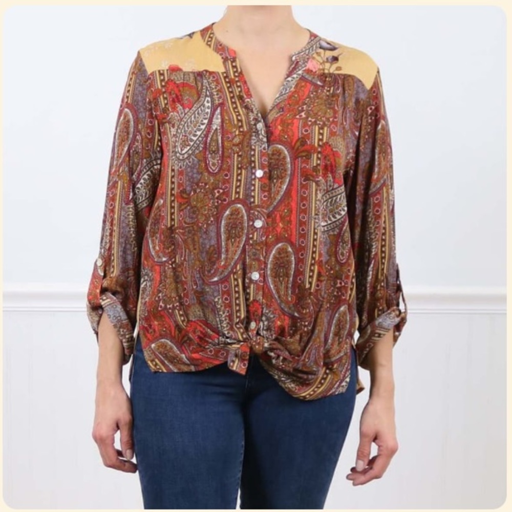 🕕 🌟3 for $30 🌟 NWOT | Hope Springs Mixed Print Floral Paisley Button Down LS | S